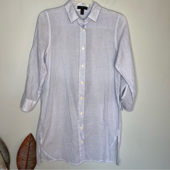 J Crew Blue White Stripe Button Up Light Tunic Shirt Dress - Picture 2 of 9